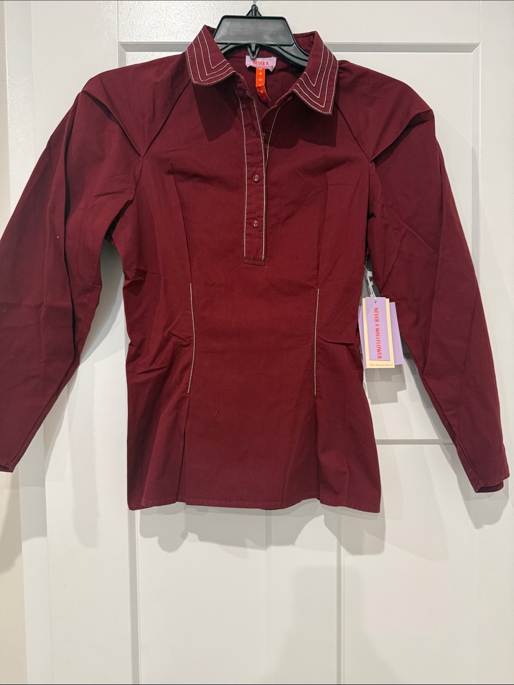 Never a wallflower Deep Burgundy Long Sleeve Top